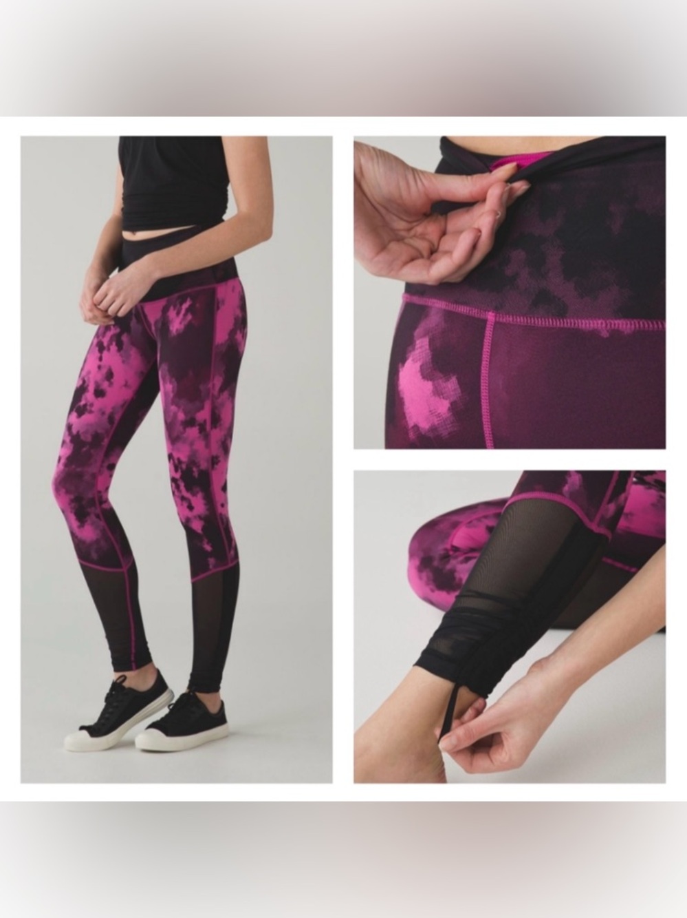lululemon athletica Pink and Black Tie-Dye Leggings